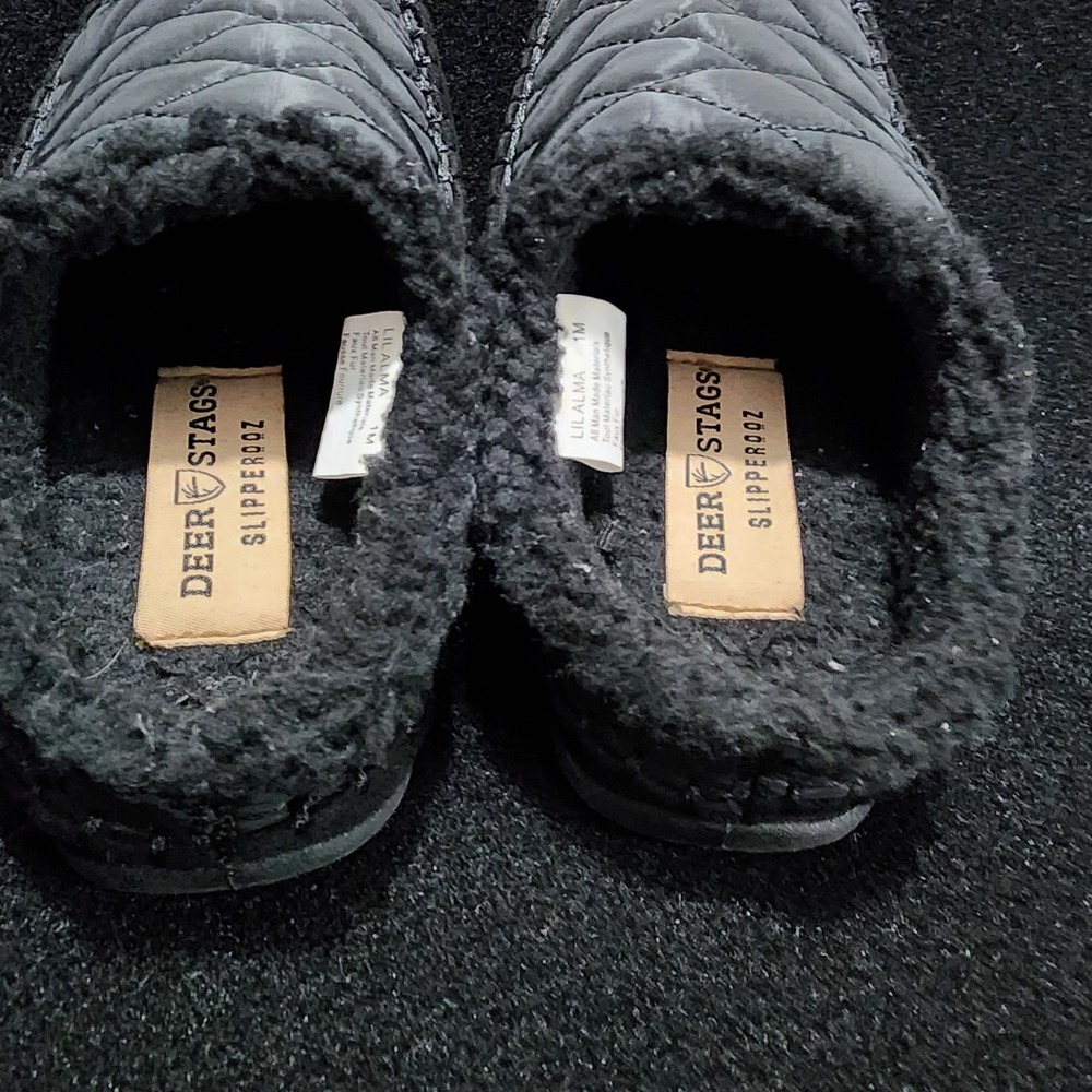 Deer Stags‎ Mens Lil Alma Quilted Black Slipper Slides M